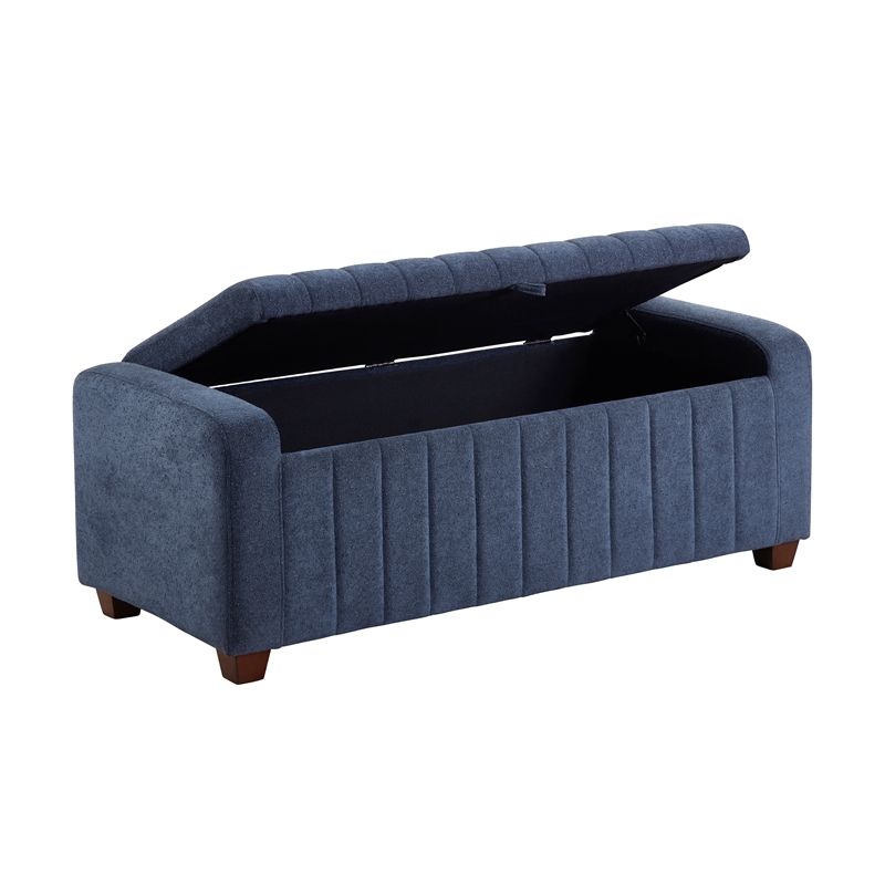 Lexicon Derby Boucle Lift Top Storage Bench in Blue