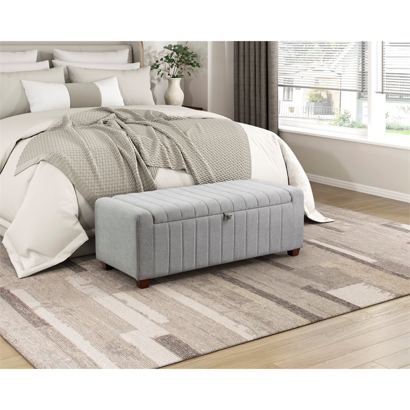 Lexicon Derby Boucle Lift Top Storage Bench in Gray