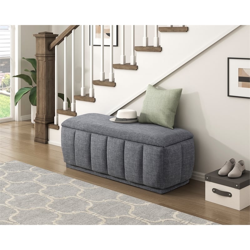 Lexicon Maize Textured Lift Top Storage Bench in Gray