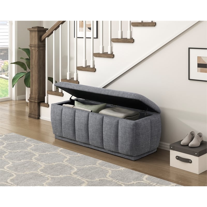 Lexicon Maize Textured Lift Top Storage Bench in Gray