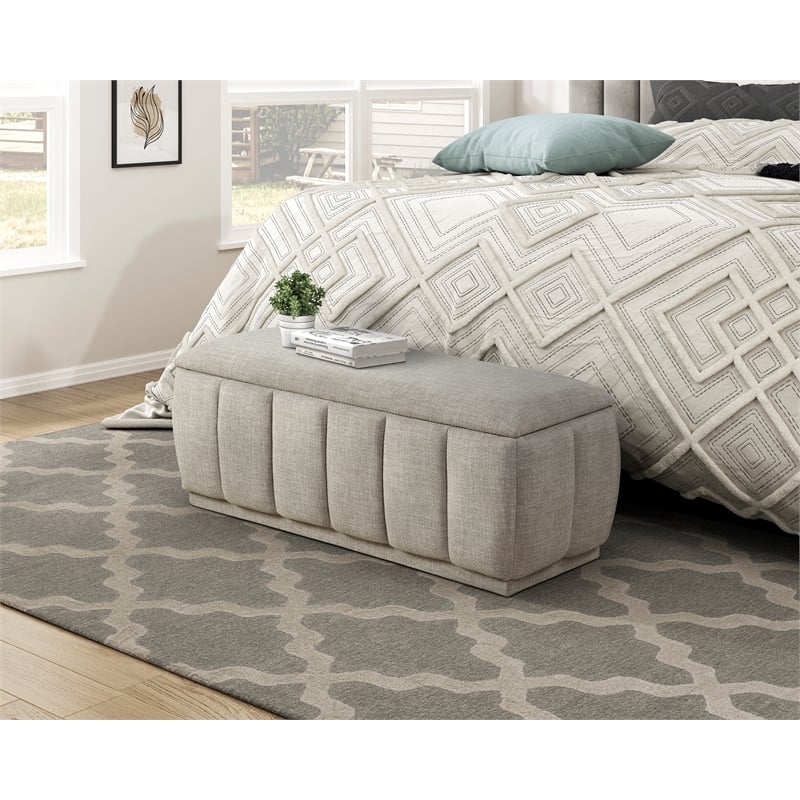 Lexicon Maize Textured Lift Top Storage Bench in Taupe