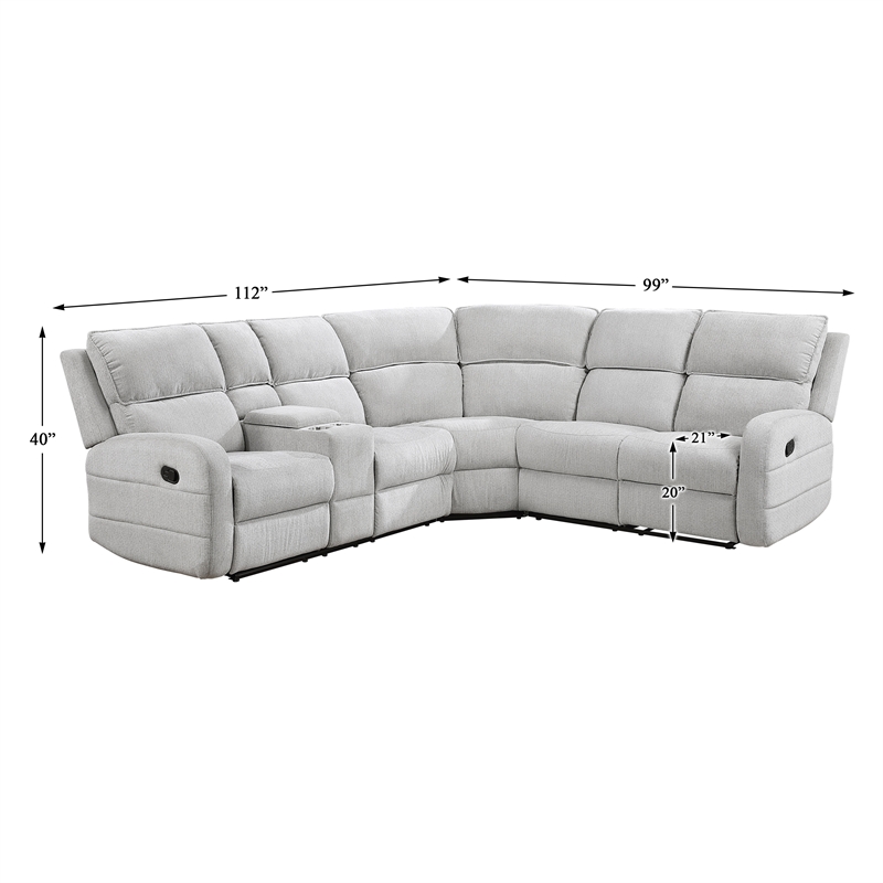 Lexicon Thorne Chenille 3-Piece Sectional with Left Console in Light Gray