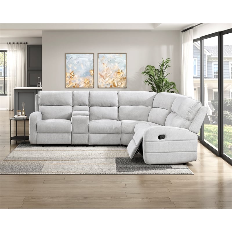 Lexicon Thorne Chenille 3-Piece Sectional with Left Console in Light Gray