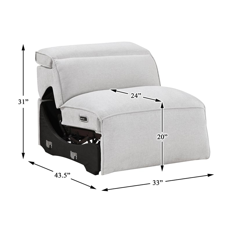 Lexicon Phoebe Microfiber (4/5) Power Reclining Armless Chair in Light Gray