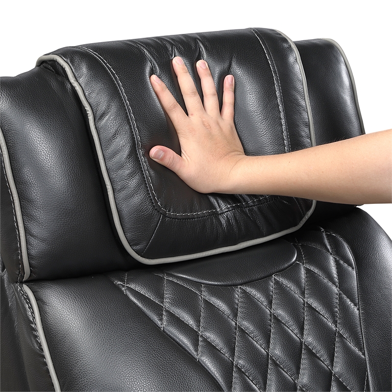 Lexicon Apex Leather Power Double Reclining Sofa with Power Headrests in Black