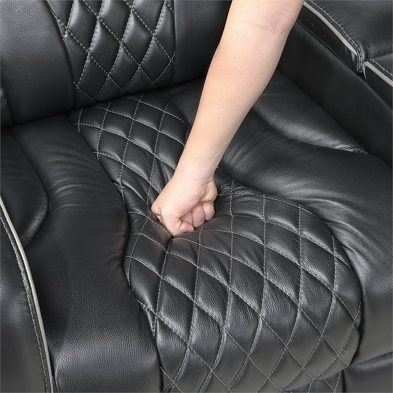 Lexicon Apex Leather Power Double Reclining Sofa with Power Headrests in Black