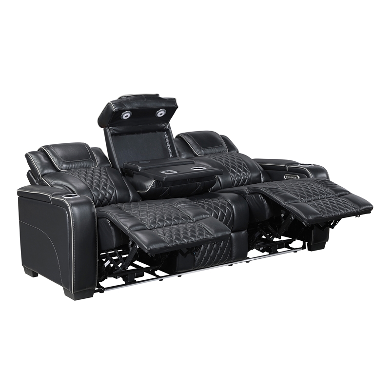 Lexicon Apex Leather Power Double Reclining Sofa with Power Headrests in Black