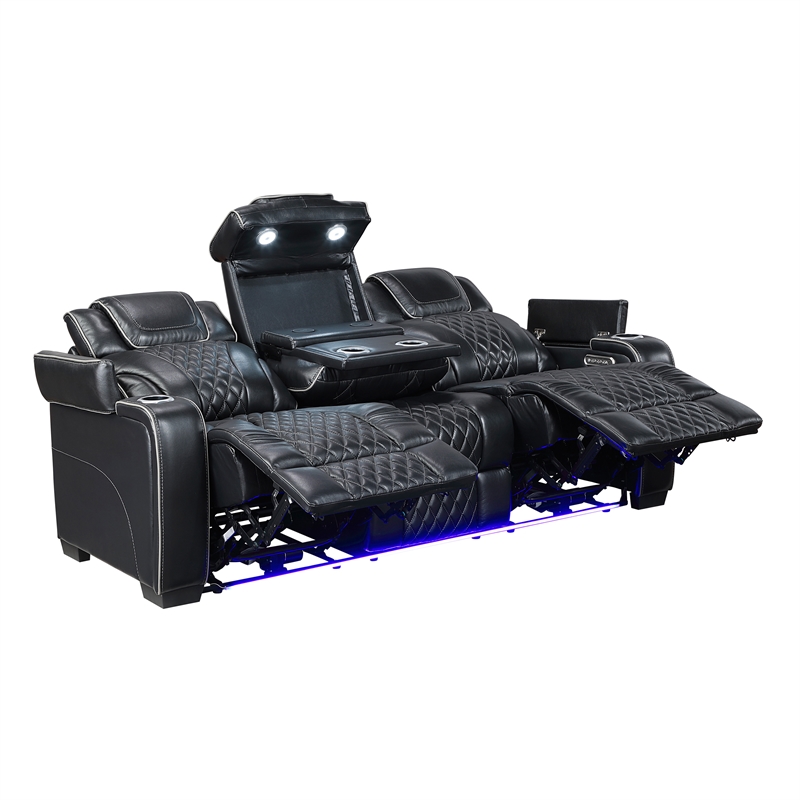Lexicon Apex Leather Power Double Reclining Sofa with Power Headrests in Black