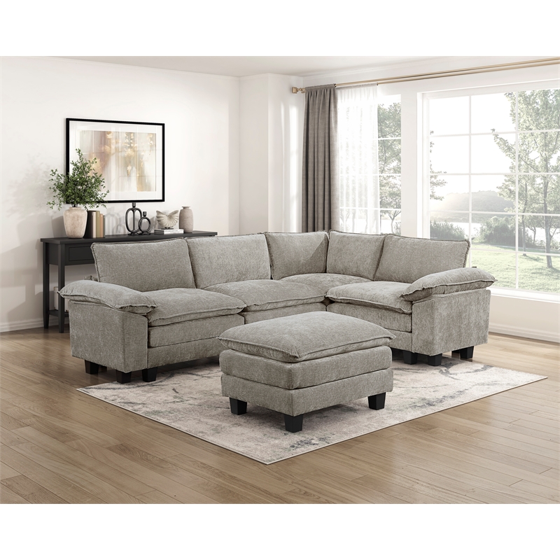 Lexicon Dublin Chenille Ottoman in Dark Pewter
