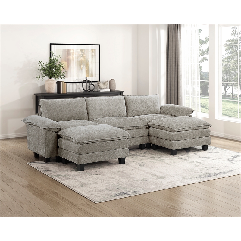 Lexicon Dublin Chenille Ottoman in Dark Pewter