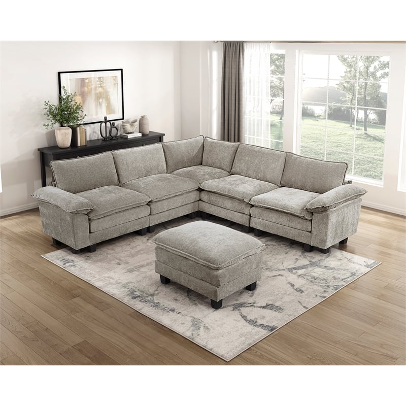 Lexicon Dublin Chenille Corner Seat in Dark Pewter