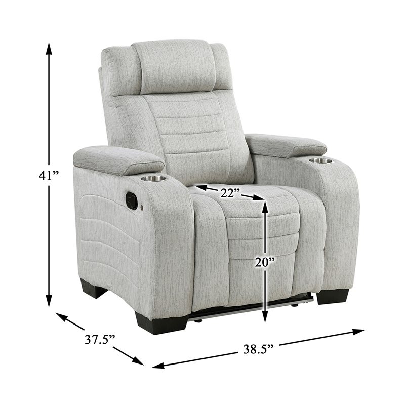 Lexicon Ronan Microfiber Reclining Chair with Storage Arm in Light Gray