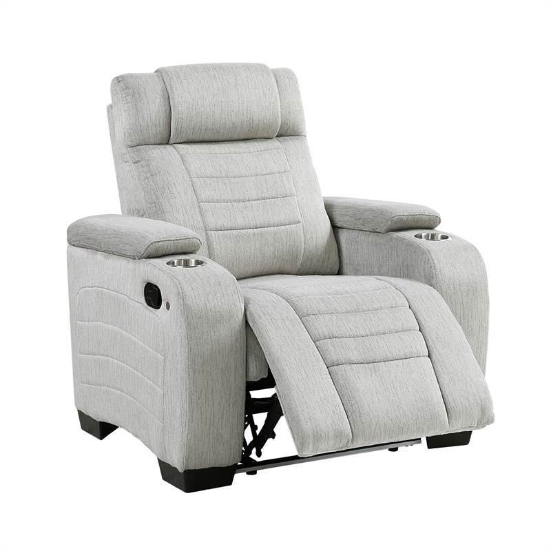 Lexicon Ronan Microfiber Reclining Chair with Storage Arm in Light Gray