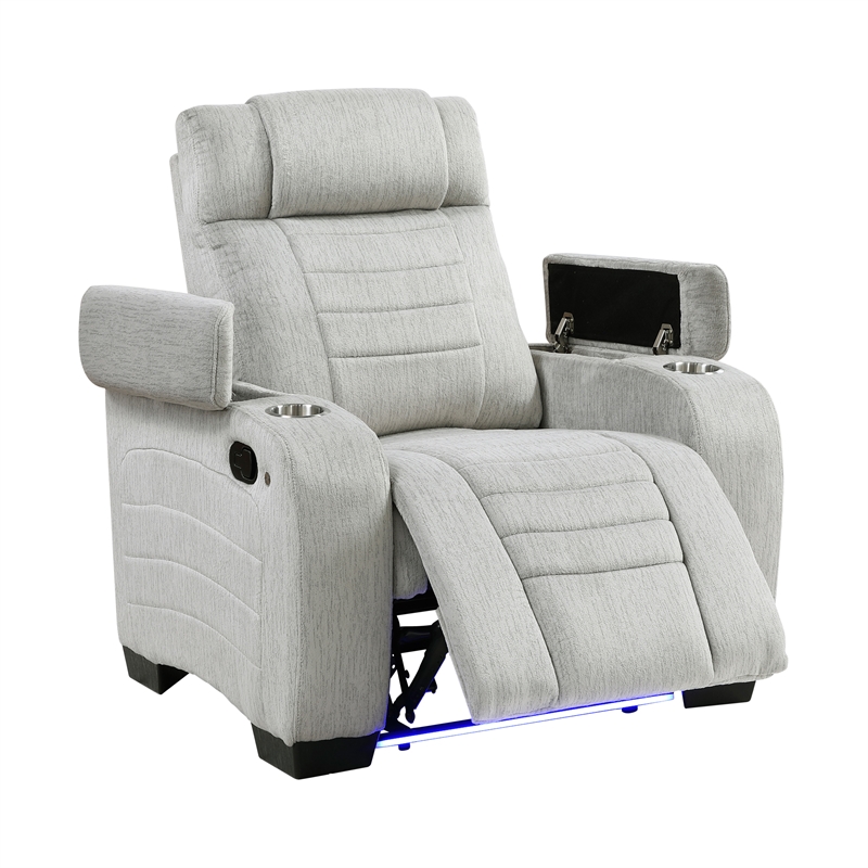 Lexicon Ronan Microfiber Reclining Chair with Storage Arm in Light Gray