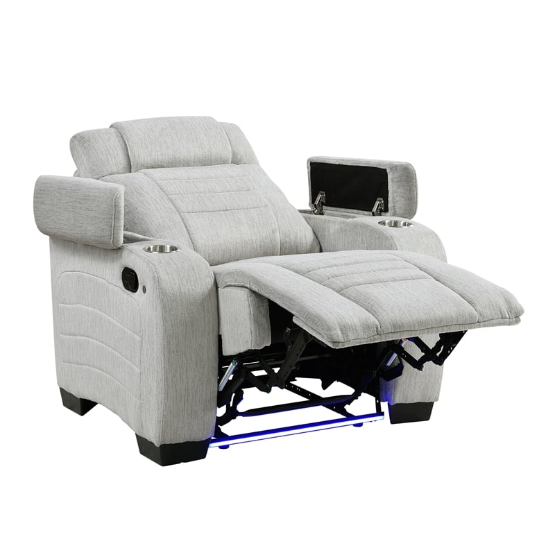 Lexicon Ronan Microfiber Reclining Chair with Storage Arm in Light Gray