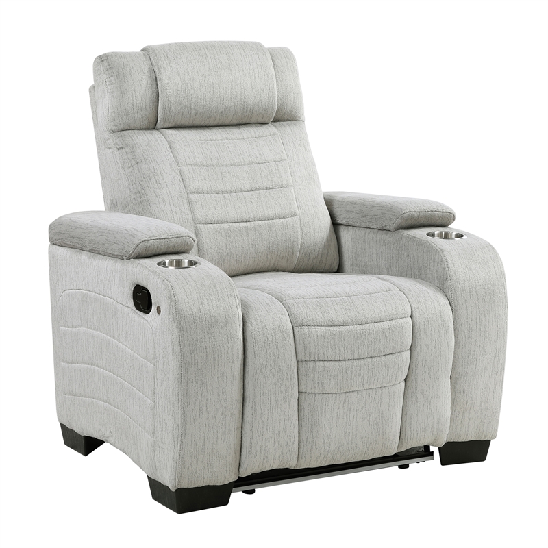 Lexicon Ronan Microfiber Reclining Chair with Storage Arm in Light Gray