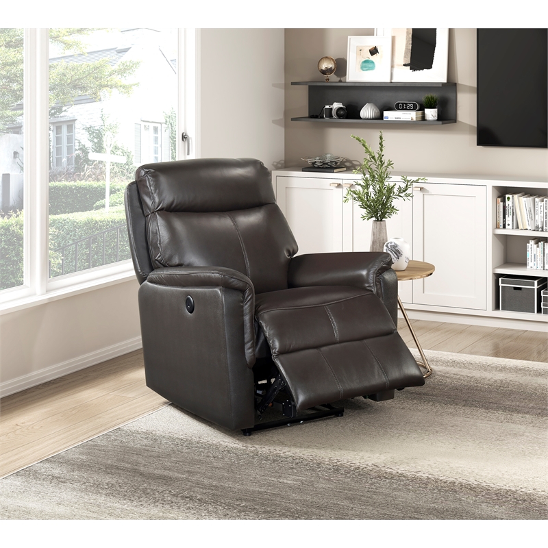 Lexicon Leif Leather Power Reclining Chair in Dark Brown