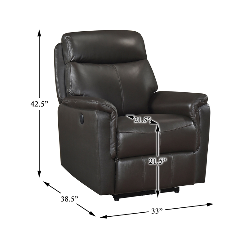 Lexicon Leif Leather Power Reclining Chair in Dark Brown