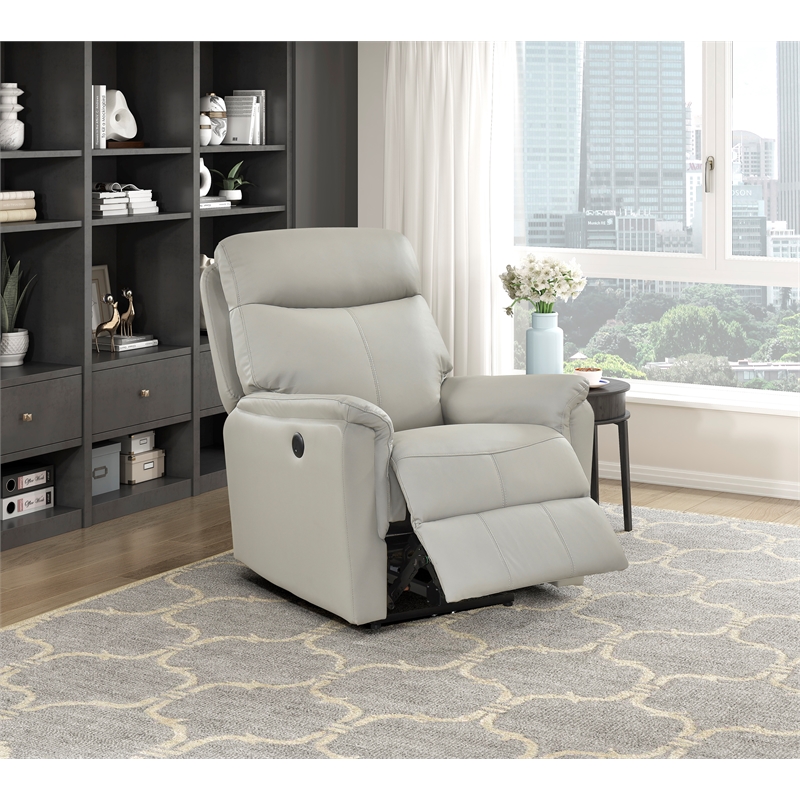 Lexicon Leif Leather Power Reclining Chair in Light Gray