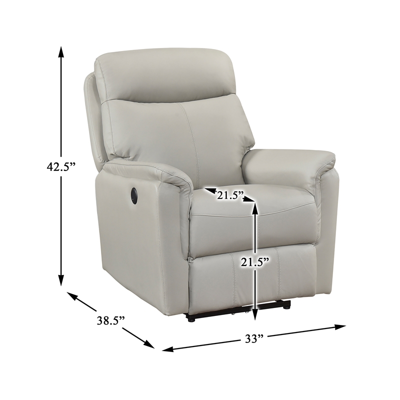 Lexicon Leif Leather Power Reclining Chair in Light Gray