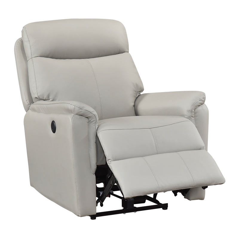 Lexicon Leif Leather Power Reclining Chair in Light Gray