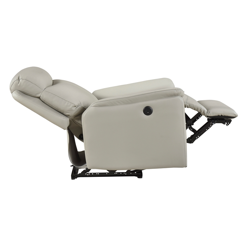 Lexicon Leif Leather Power Reclining Chair in Light Gray