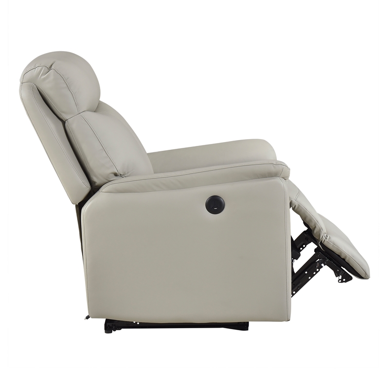 Lexicon Leif Leather Power Reclining Chair in Light Gray