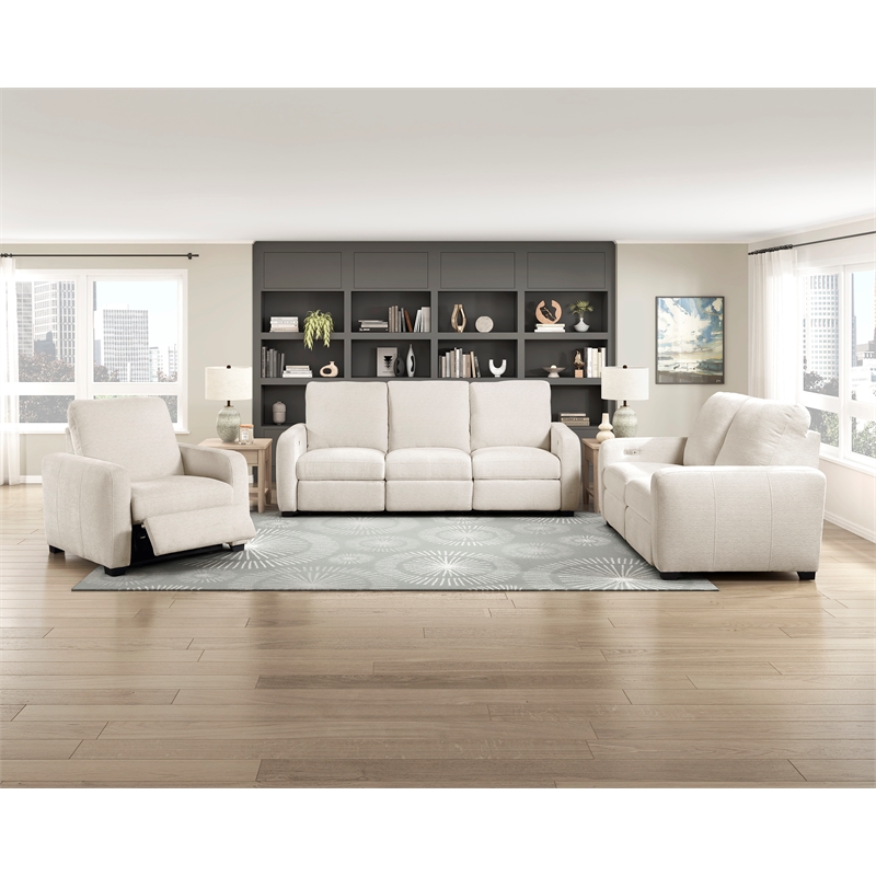 Lexicon Vera Chenille Power Reclining Chair with USB Charging Ports in Beige