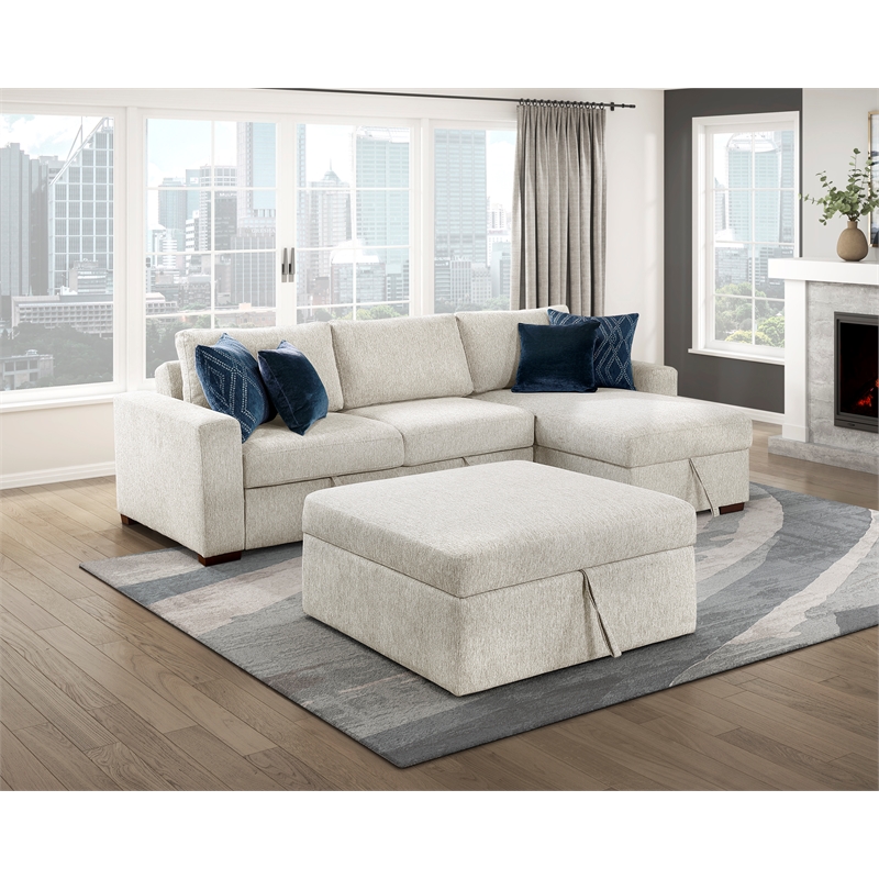 Lexicon Isla Microfiber Storage Ottoman with Casters in Beige