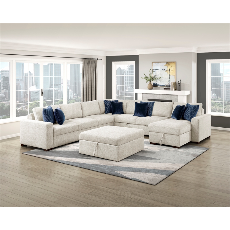 Lexicon Isla Microfiber 6-Piece Sectional with Reversible Chaise in Beige