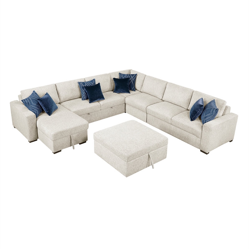 Lexicon Isla Microfiber 6-Piece Sectional with Reversible Chaise in Beige