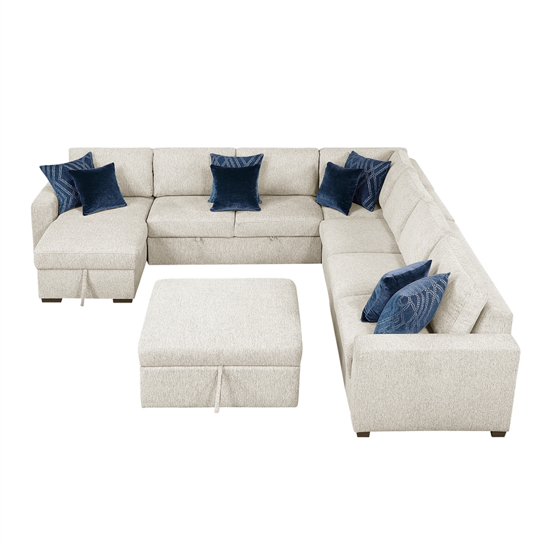 Lexicon Isla Microfiber 6-Piece Sectional with Reversible Chaise in Beige