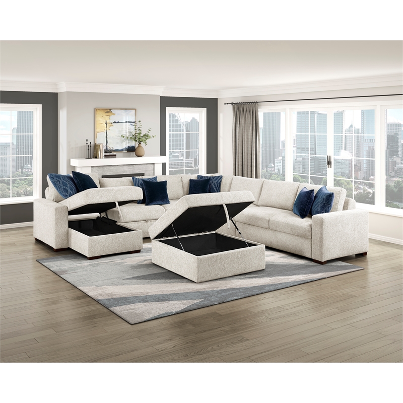 Lexicon Isla Microfiber 6-Piece Sectional with Reversible Chaise in Beige