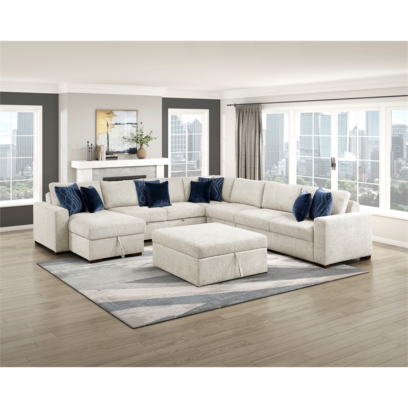 Lexicon Isla Microfiber 6-Piece Sectional with Reversible Chaise in Beige