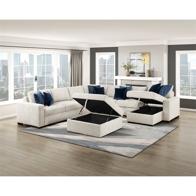 Lexicon Isla Microfiber 6-Piece Sectional with Reversible Chaise in Beige