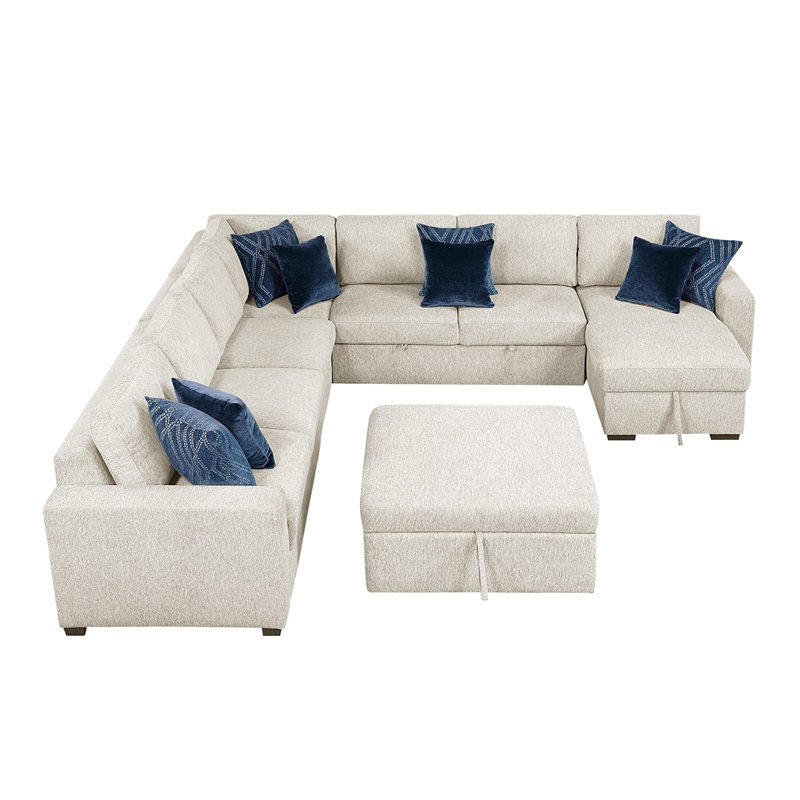 Lexicon Isla Microfiber 6-Piece Sectional with Reversible Chaise in Beige