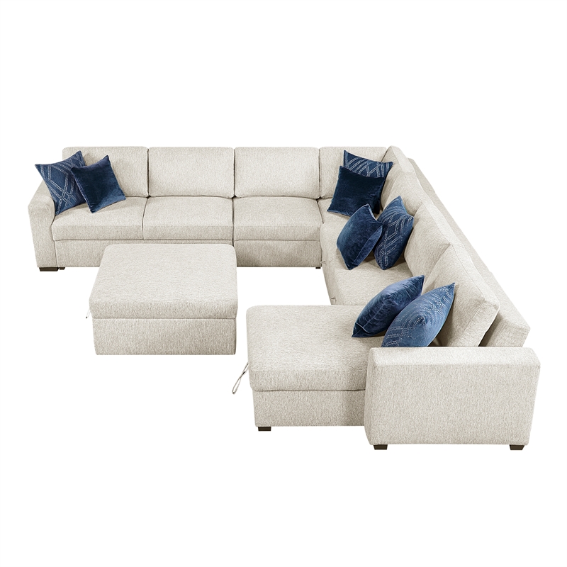 Lexicon Isla Microfiber 6-Piece Sectional with Reversible Chaise in Beige