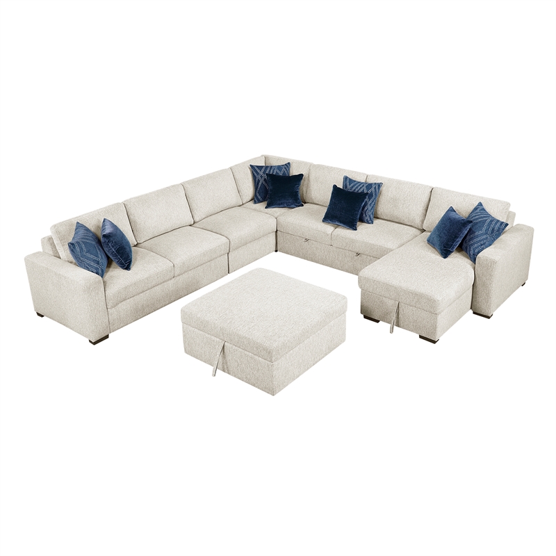 Lexicon Isla Microfiber 6-Piece Sectional with Reversible Chaise in Beige