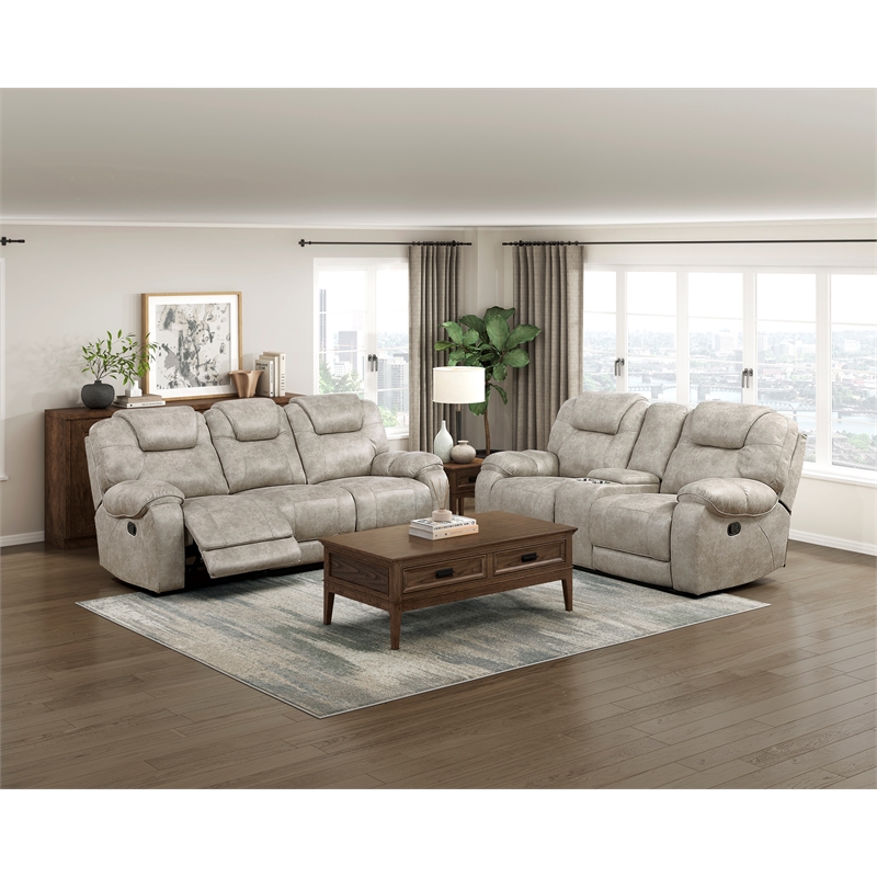 Lexicon Gainesville Microfiber Double Reclining Love Seat in Pewter