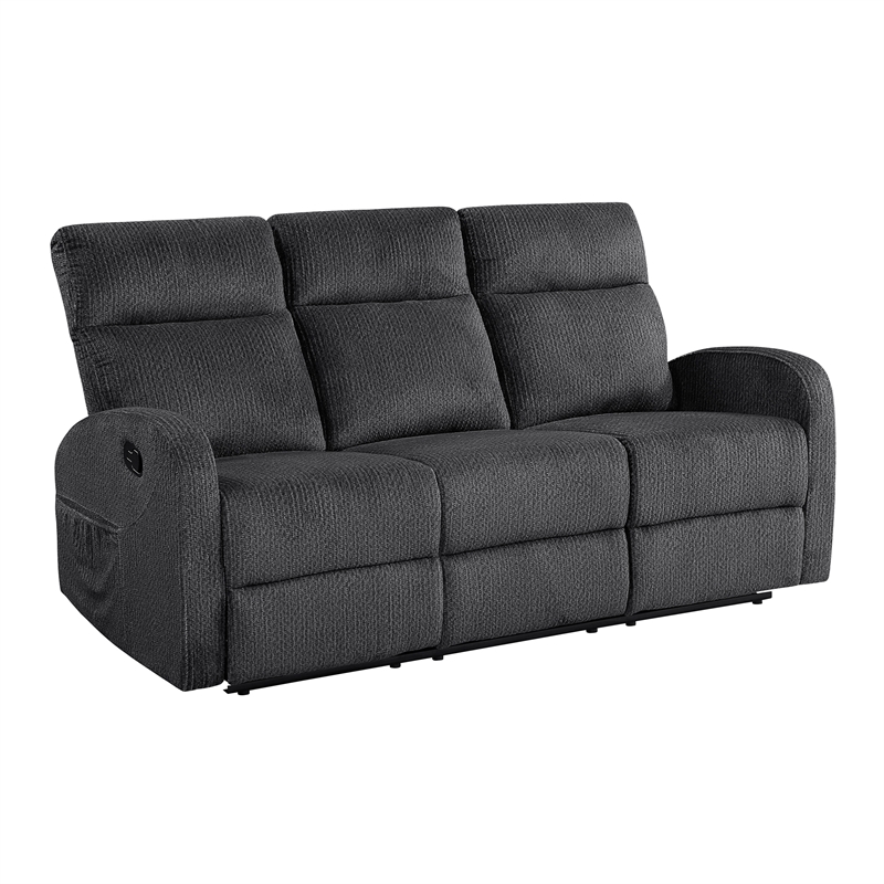Lexicon Allen Microfiber Double Reclining Sofa in Dark Gray