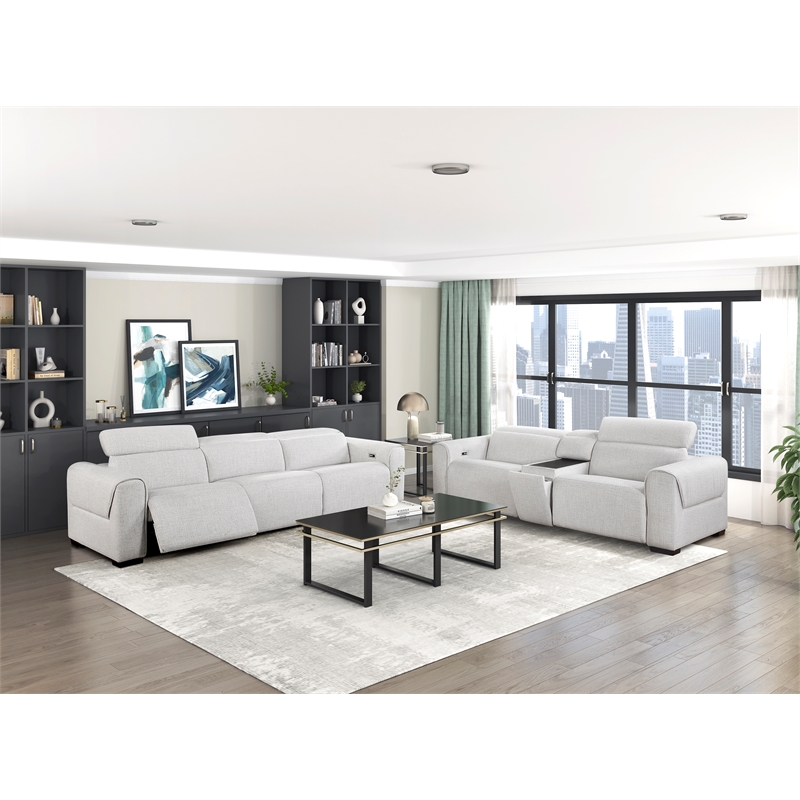 Lexicon McPherson Chenille Pwr Dbl Reclining Sofa with Power Headrests in Cloud