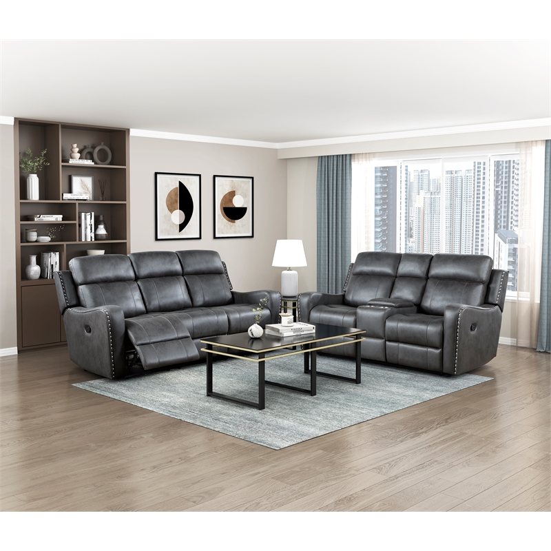 Lexicon Kellen Microfiber Double Reclining Sofa in Smoky Gray
