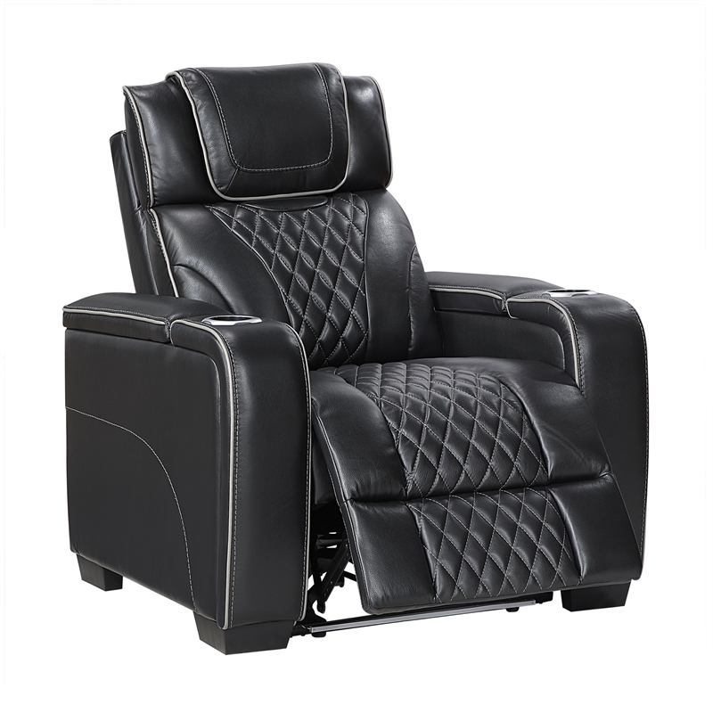 Lexicon Apex Leather Power Reclining Chair with Power Headrest in Black