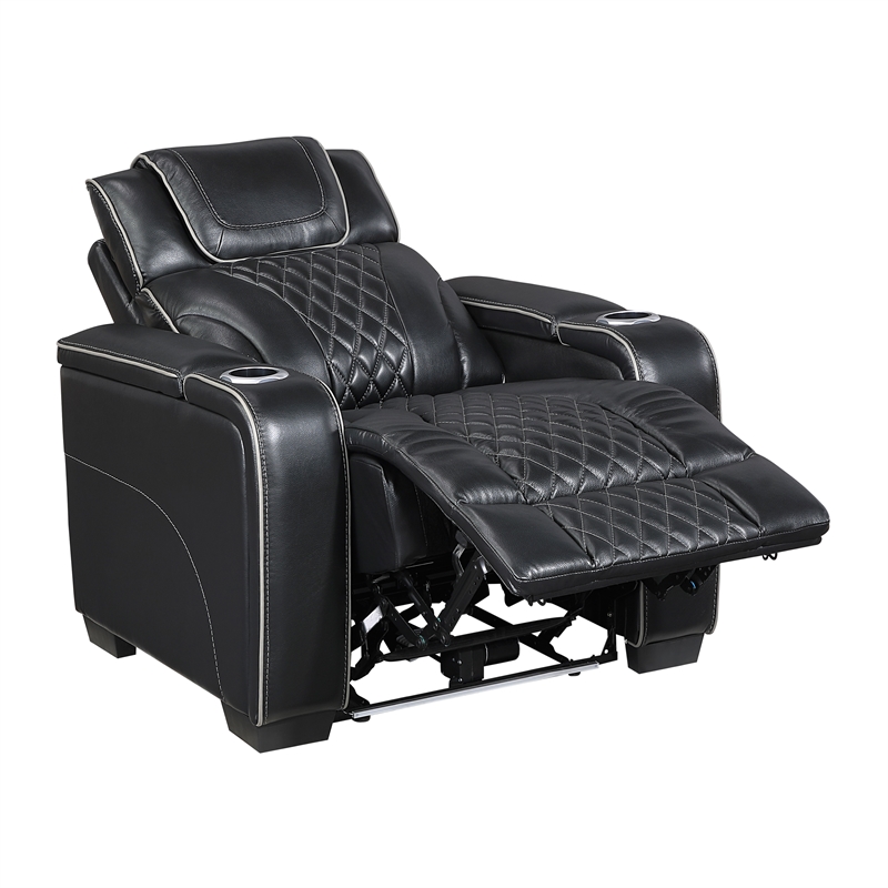 Lexicon Apex Leather Power Reclining Chair with Power Headrest in Black
