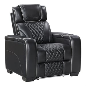 Lexicon Apex Leather Power Reclining Chair with Power Headrest in Black