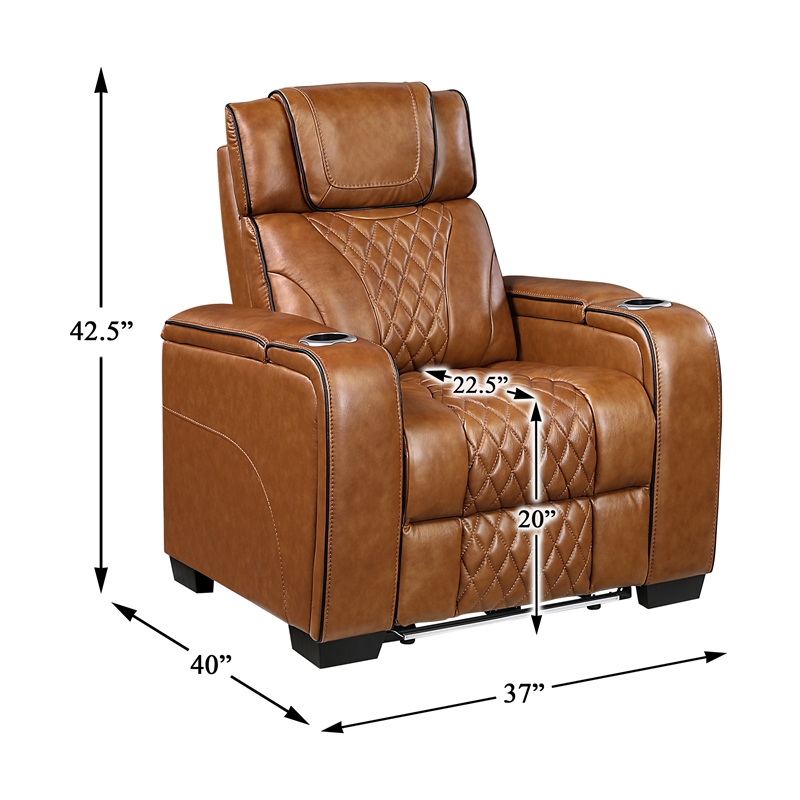 Lexicon Apex Leather Power Reclining Chair with Power Headrest in Brown