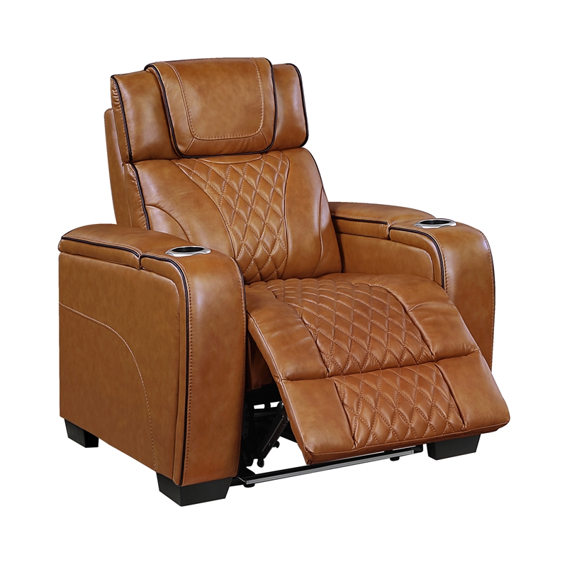 Lexicon Apex Leather Power Reclining Chair with Power Headrest in Brown
