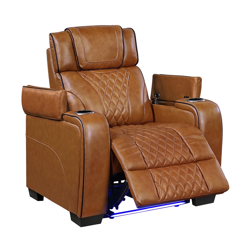 Lexicon Apex Leather Power Reclining Chair with Power Headrest in Brown