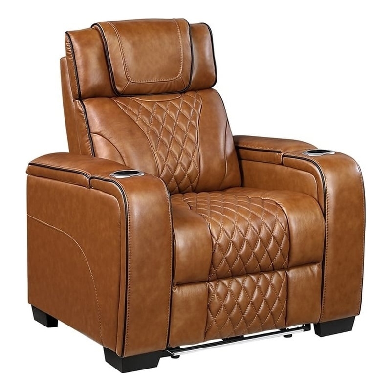 Lexicon Apex Leather Power Reclining Chair with Power Headrest in Brown