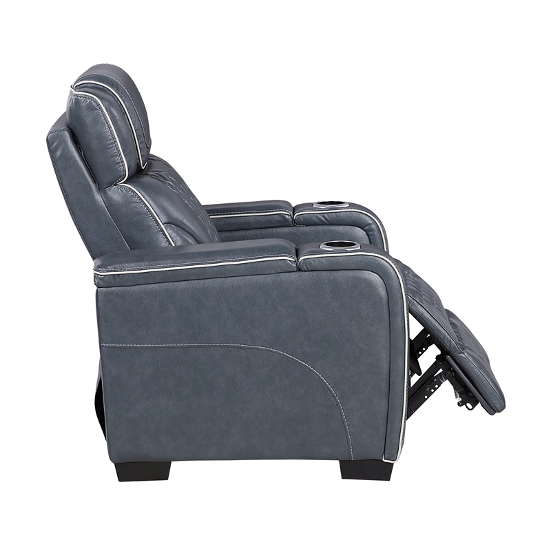 Lexicon Apex Leather Power Reclining Chair with Power Headrest in Blue